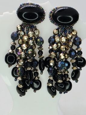 Elegant Black and Gold Beaded Cascade Earrings
